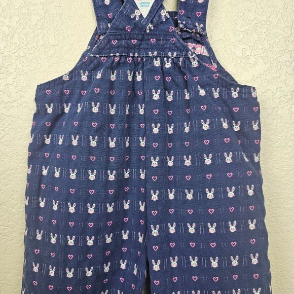 OshKosh B'gosh Girl 18 Months Vestbak Denim Overalls Bunny Rabbit Hearts Vintage - Picture 6 of 13